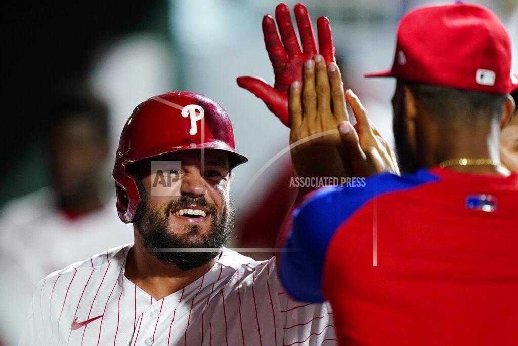 Matt Slocum Philadelphia Phillies' Kyle Schwarber celebrates with teammates in the dugout after hitting a home run against Washington Nationals pitcher Josiah Gray during the sixth inning of a baseball game, Wednesday, July 6, 2022, in Philadelphia. (AP Photo/Matt Slocum)