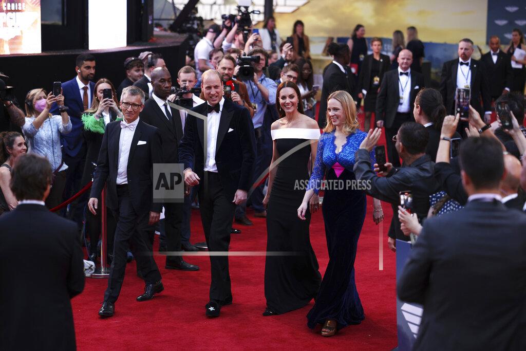 Dan Kitwood Britain's Prince William, center left, and Kate, Duchess of Cambridge, center right, attend the 'Top Gun Maverick' UK premiere at a central London cinema, on Thursday, May 19, 2022. (Dan Kitwood/Pool via AP)