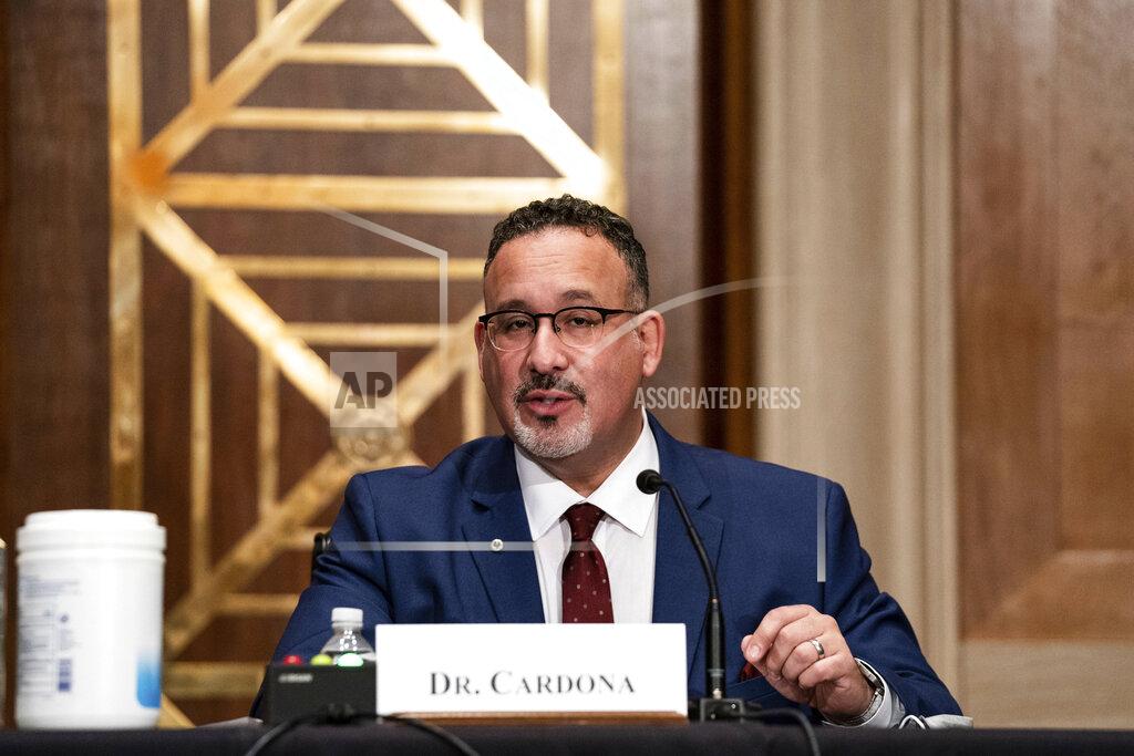 Anna Moneymaker Education secretary nominee Miguel Cardona during a Senate Health, Education, Labor and Pensions Committee hearing on the nomination on Capitol Hill, Wednesday, Feb. 3, 2021, in Washington. (Anna Moneymaker/The New York Times via AP, Pool)