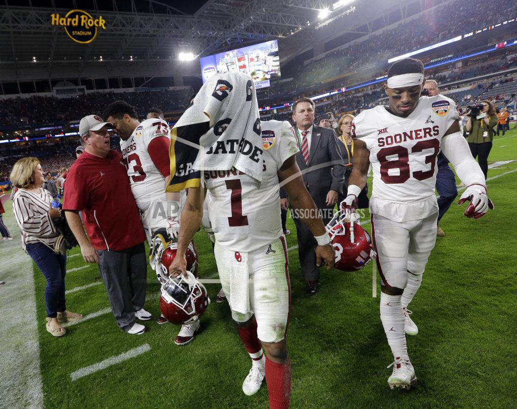 Lynne Sladky Oklahoma quarterback Kyler Murray (1) leaves the field at the end during the second half of the Orange Bowl NCAA college football game, Saturday, Dec. 29, 2018, in Miami Gardens, Fla. Alabama defeated Oklahoma 45-34. (AP Photo/Lynne Sladky)