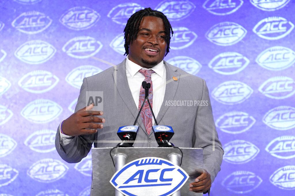 Chuck Burton Clemson's John Simpson speaks during the Atlantic Coast Conference NCAA college football media day in Charlotte, N.C., Wednesday, July 17, 2019. (AP Photo/Chuck Burton)