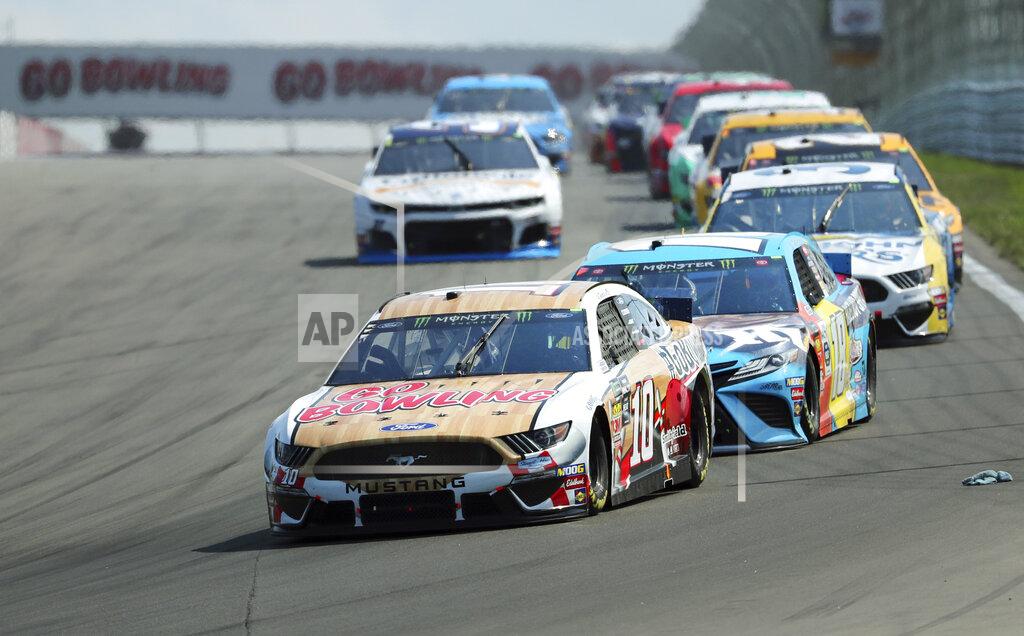 John Munson Aric Almirola heads into Turn 1 during a NASCAR Cup Series auto race at Watkins Glen International, Sunday, Aug. 4, 2019, in Watkins Glen, N.Y. (AP Photo/John Munson)