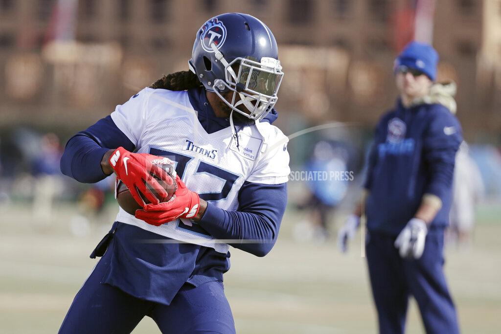 Mark Humphrey Tennessee Titans running back Derrick Henry runs a drill during an NFL football practice Thursday, Jan. 16, 2020, in Nashville, Tenn. The Titans are scheduled to face the Kansas City Chiefs in the AFC Championship game Sunday. (AP Photo/Mark Humphrey)