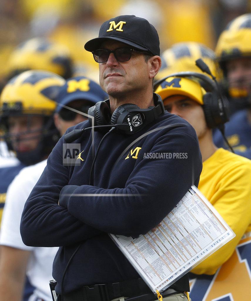 Paul Sancya FILE - In this Sept. 22, 2018, file photo, Michigan head coach Jim Harbaugh watches in the second half of an NCAA football game against Nebraska in Ann Arbor, Mich. Following a Big Ten victory and a bye, Maryland faces its toughest test yet _ a matchup against No. 15 Michigan at the Big House. (AP Photo/Paul Sancya, File)