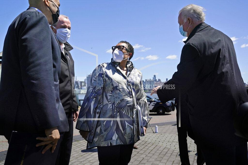 Seth Wenig Housing and Urban Development Secretary Marcia Fudge, center, speaks with people before a news conference in Hoboken, N.J., Thursday, May 6, 2021. More than eight years after Superstorm Sandy overwhelmed the New York City area, Hoboken is breaking ground on a flood resiliency project that is part of a $230 million plan funded by the U.S. Department of Housing and Urban Development. (AP Photo/Seth Wenig)