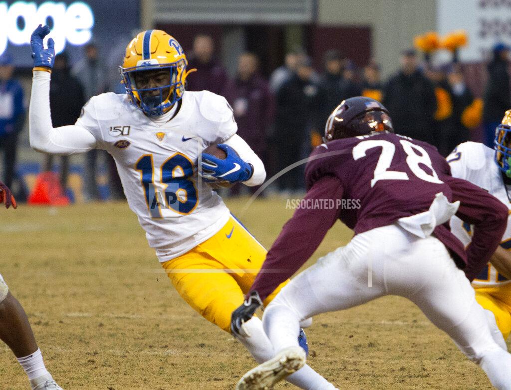 Matt Bell Pittsburgh wide receiver Shocky Jacques-Louis runs the football during an NCAA college football game against Virginia Tech in Blacksburg, Va., Saturday, Nov. 23, 2019. (AP Photo/Matt Bell)