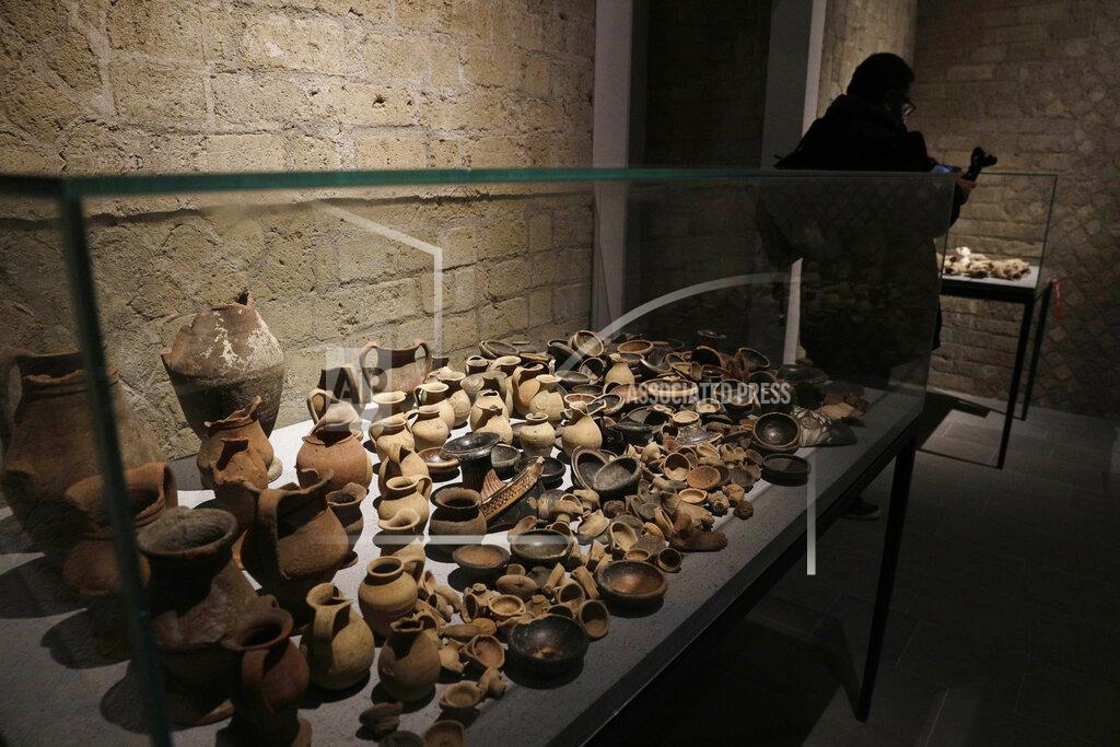 Gregorio Borgia Archeological findings are displayed at the museum Antiquarium in Pompeii, southern Italy, Monday, Jan. 25, 2021. (Decades after suffering bombing and earthquake damage, Pompeii's museum is back in business, showing off exquisite finds from excavations of the ancient Roman city. Officials of the archaeological park of the ruins of the city destroyed in 79 A.D. by the eruption of Mount Vesuvius inaugurated the museum on Monday. (AP Photo/Gregorio Borgia)