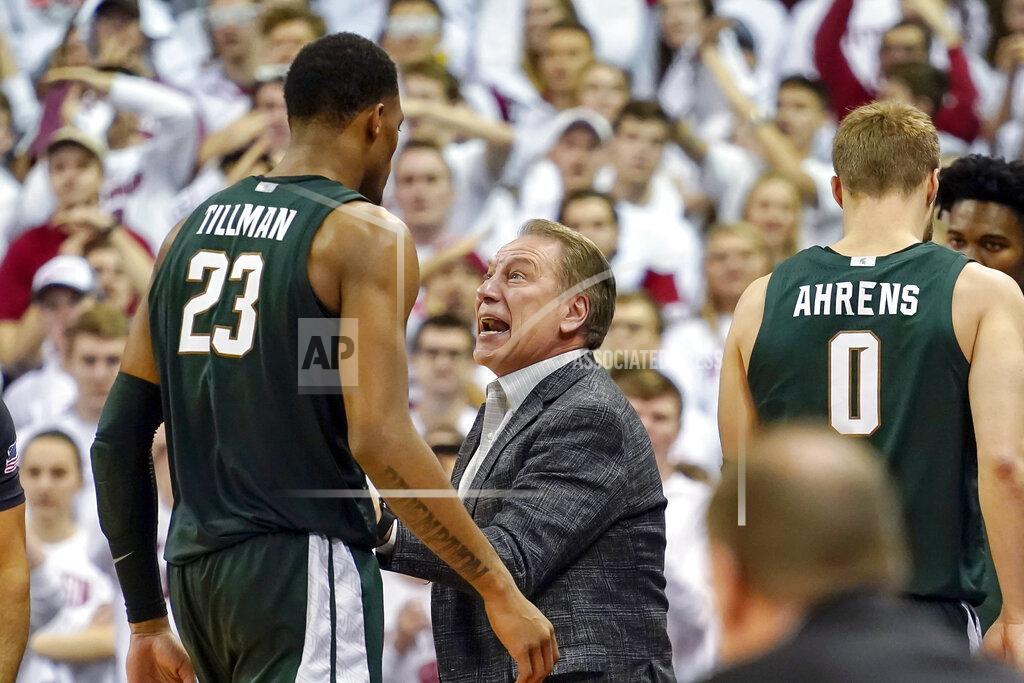 Andy Manis Michigan State head coach Tom Izzo talks with Xavier Tillman (23) during the second half of an NCAA college basketball game against Wisconsin, Saturday, Feb. 1, 2020, in Madison, Wis. Wisconsin upset Michigan State 64-63. (AP Photo/Andy Manis)