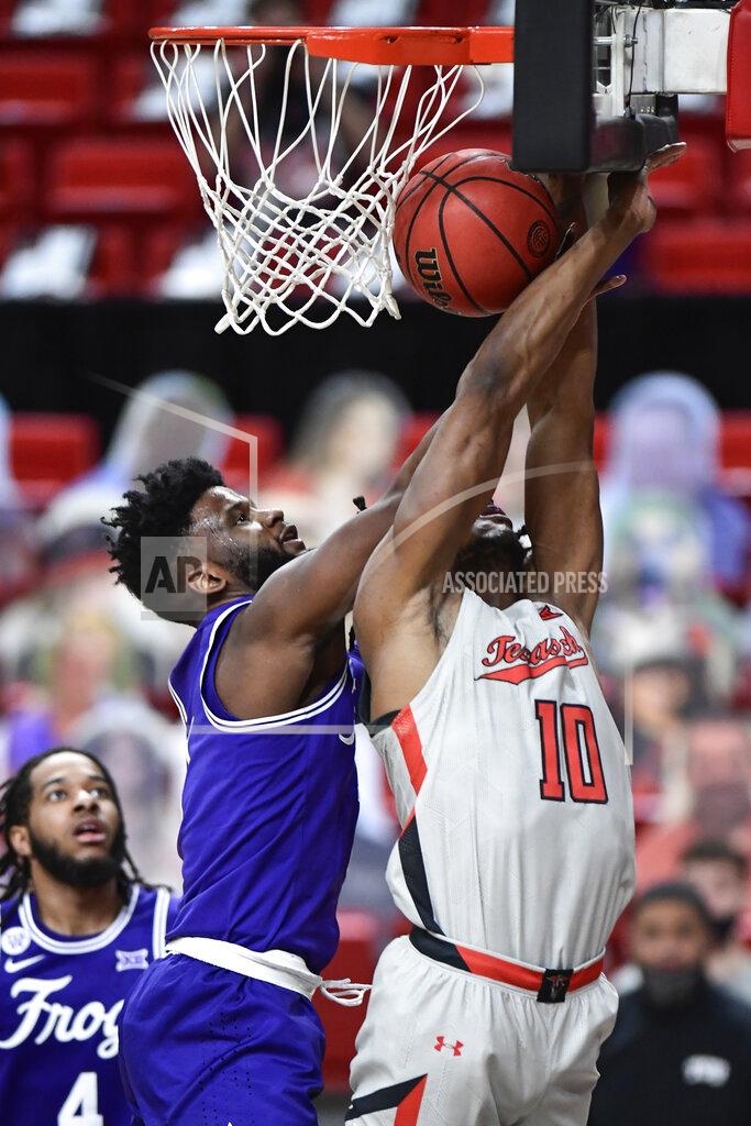 Justin Rex Texas Tech's Tyreek Smith (10) is fouled by TCU's Mike Miles during the first half of an NCAA college basketball game in Lubbock, Texas, Tuesday, March 2, 2021. (AP Photo/Justin Rex)