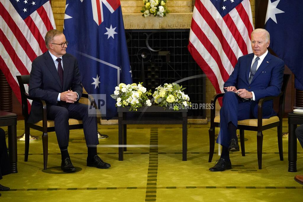 Evan Vucci President Joe Biden, right, meets with Australian Prime Minister Anthony Albanese during the Quad leaders summit meeting at Kantei Palace, Tuesday, May 24, 2022, in Tokyo. (AP Photo/Evan Vucci)