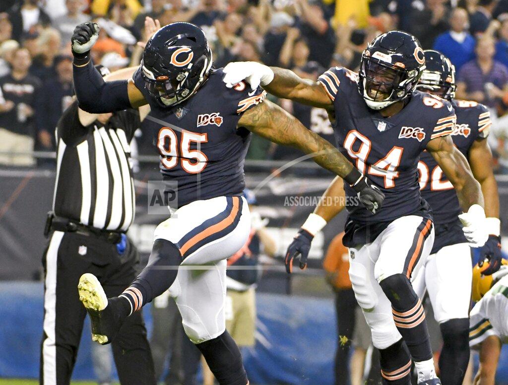 David Banks Chicago Bears' Roy Robertson-Harris reacts after sacking Green Bay Packers' Aaron Rodgers during the first half of an NFL football game Thursday, Sept. 5, 2019, in Chicago. (AP Photo/David Banks)