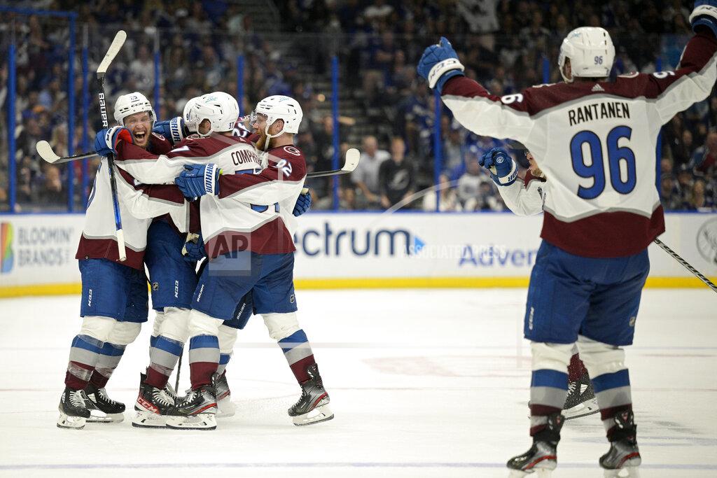Phelan Ebenhack The Colorado Avalanche celebrate their overtime win over the Tampa Bay Lightning in Game 4 of the NHL hockey Stanley Cup Finals on Wednesday, June 22, 2022, in Tampa, Fla. (AP Photo/Phelan Ebenhack)