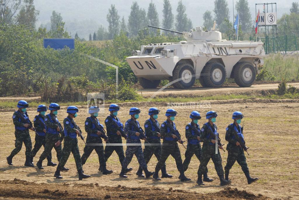Ng Han Guan United Nations troop from Thailand take part in the Shared Destiny 2021 drill at the Queshan Peacekeeping Operation training base in Queshan County in central China's Henan province Wednesday, Sept. 15, 2021. Peacekeeping troops from China, Thailand, Mongolia and Pakistan took part in the 10 days long exercise that field reconnaissance, armed escort, response to terrorist attacks, medical evacuation and epidemic control. (AP Photo/Ng Han Guan)
