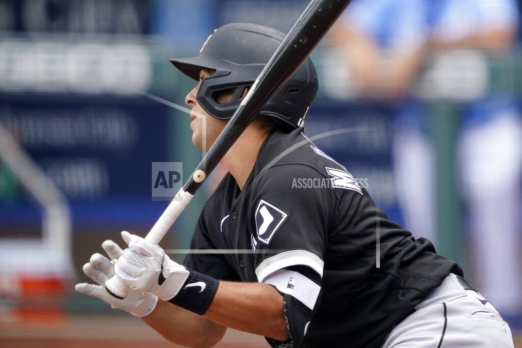 Charlie Riedel Chicago White Sox's Nick Madrigal hits for a single during the third inning of a baseball game against the Kansas City Royals Sunday, Aug. 2, 2020, in Kansas City, Mo. It was Madrigal's first major league hit. (AP Photo/Charlie Riedel)