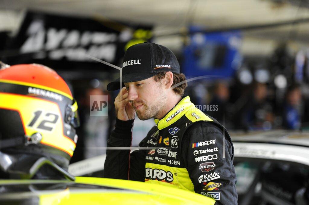 Mike Mccarn Ryan Blaney waits during practice for Sunday's NASCAR Cup Series auto race at Charlotte Motor Speedway in Concord, N.C., Saturday, Sept. 28, 2019. (AP Photo/Mike McCarn)