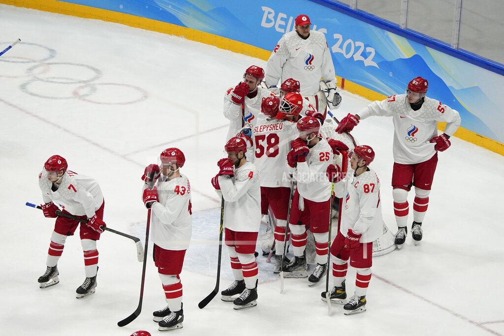 Jae C. Hong The Russian Olympic Committee reacts after losing to Finland in the men's gold medal hockey game at the 2022 Winter Olympics, Sunday, Feb. 20, 2022, in Beijing. (AP Photo/Jae C. Hong)