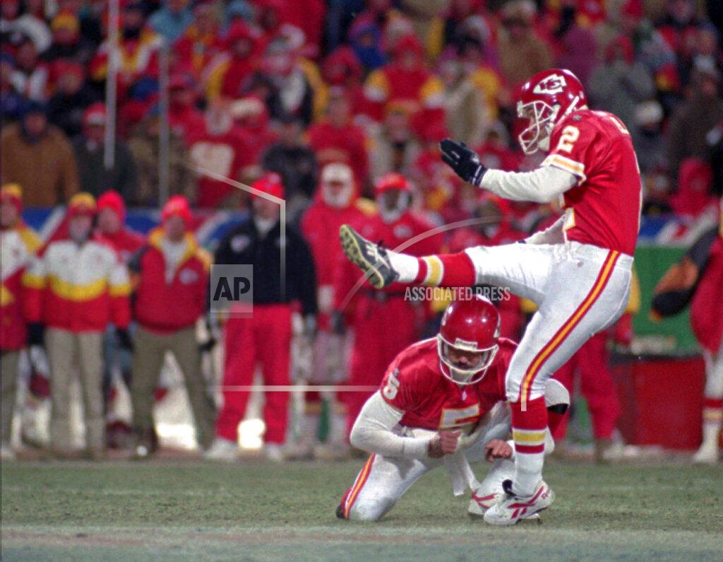 Ed Zurga FILE - In this Jan. 7, 1996, file photo, Kansas City Chiefs kicker Lin Elliott attempts a 42-yard field goal that missed wide of the goal and would have tied the game in the final minutes of the AFC divisional playoff game against the Indianapolis Colts, in Kansas City. The miss gave the Colts a 10-7 victory. Holding on the play it the Chiefs' Louie Aguiar. Given the postseason history involving Indianapolis and Kansas City over the years, Andrew Luck and the Colts have every reason to feel confident heading to Arrowhead Stadium on Saturday.(AP Photo/Ed Zurga, File)