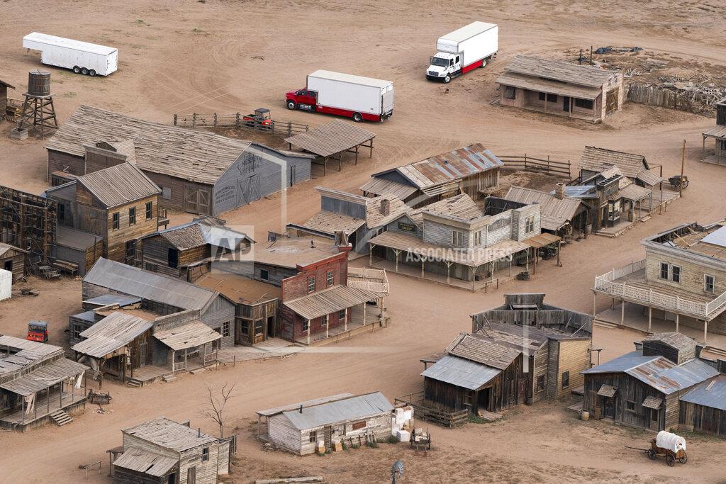 Jae C. Hong This aerial photo shows the Bonanza Creek Ranch in Santa Fe, N.M., Saturday, Oct. 23, 2021. Actor Alec Baldwin fired a prop gun on the set of a Western being filmed at the ranch on Thursday, Oct. 21, killing the cinematographer, officials said. (AP Photo/Jae C. Hong)