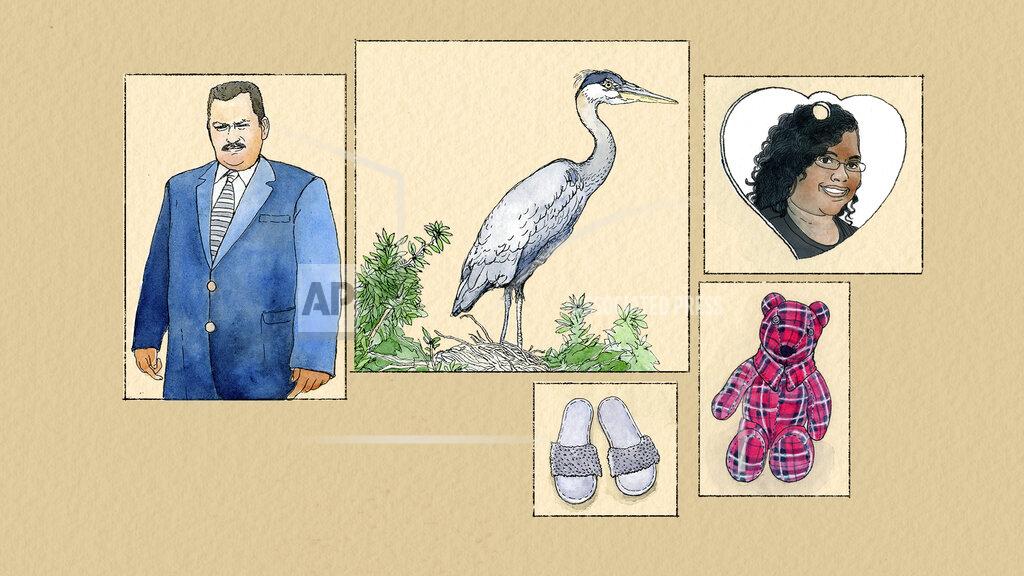 Peter Hamlin A composite illustration depicting portraits of people who lost their lives to the coronavirus in 2020 and the items their families members are using to find solace. (AP Illustration/Peter Hamlin)