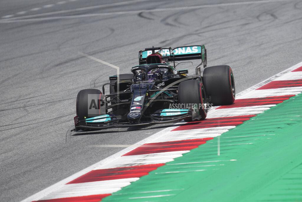 Darko Vojinovic Mercedes driver Lewis Hamilton of Britain steers his car during the first practice at the Red Bull Ring racetrack in Spielberg, Austria, Friday, June 25, 2021. The Styrian Formula One Grand Prix will be held on Sunday, June 27, 2021. (AP Photo/Darko Vojinovic)