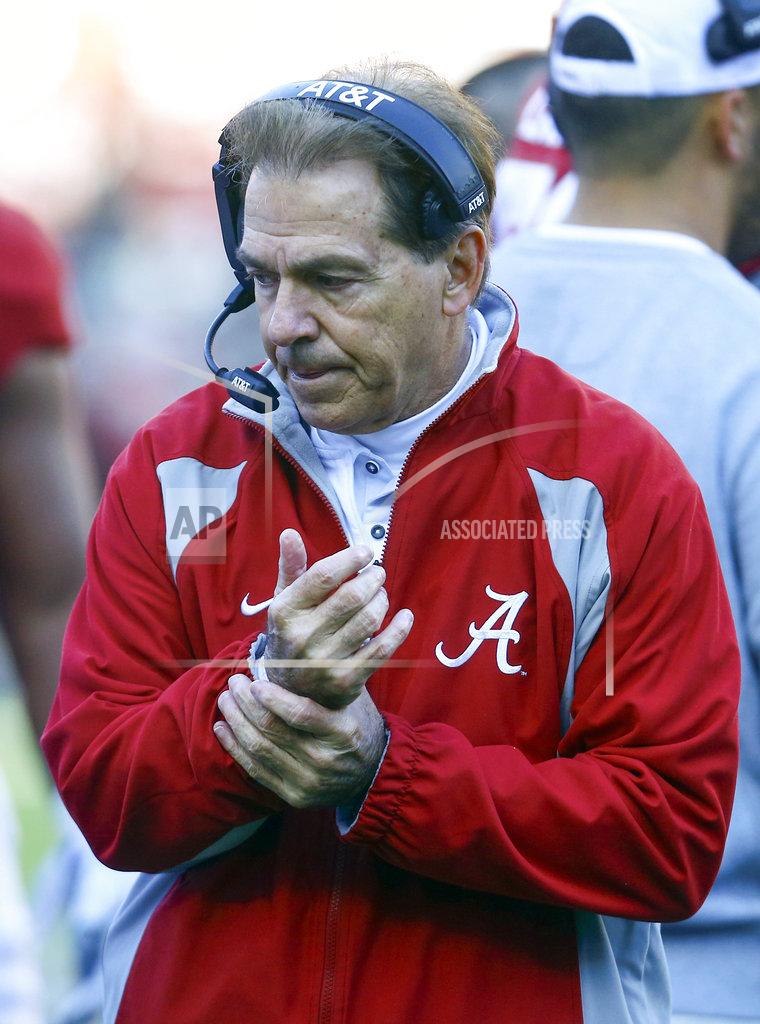 Butch Dill Alabama head coach Nick Saban walks back to the sideline during a timeout during the first half of an NCAA college football game against Mississippi State, Saturday, Nov. 10, 2018, in Tuscaloosa, Ala. (AP Photo/Butch Dill)