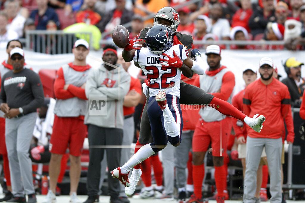 Jason Behnken Houston Texans cornerback Gareon Conley (22) breaks up a pass intended for Tampa Bay Buccaneers wide receiver Breshad Perriman (19) during the first half of an NFL football game Saturday, Dec. 21, 2019, in Tampa, Fla. (AP Photo/Jason Behnken)
