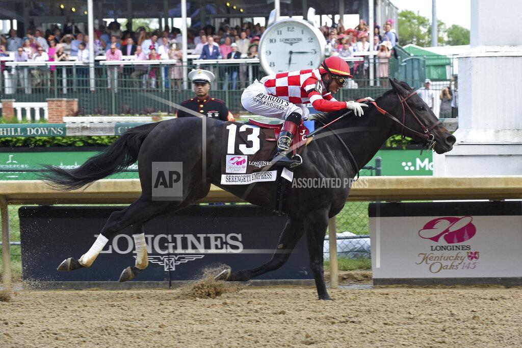 Diane Bondareff IMAGE DISTRIBUTED FOR LONGINES - Serengeti Empress, ridden by Jose Ortiz, wins the 145th running of the Longines Kentucky Oaks, Friday, May 3, 2019 at Churchill Downs in Louisville, Ky. Longines, the Swiss watch manufacturer known for its luxury timepieces, is the Official Watch and Timekeeper of the 145th annual Kentucky Derby. (Diane Bondareff/AP Images for Longines)