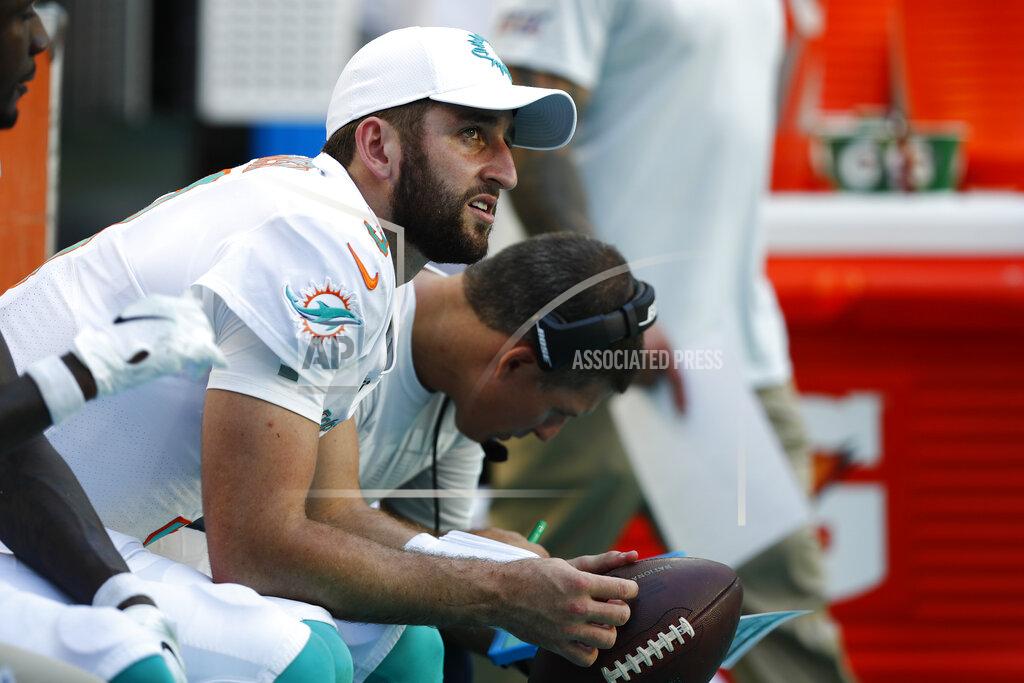 Brynn Anderson FILE - In this Sunday, Sept. 8, 2019, file photo, Miami Dolphins quarterback Josh Rosen (3) looks up from the sidelines during the second half at an NFL football game in Miami Gardens, Fla. You can take that "any given Sunday" bromide and toss it out with some of Case Keenum's interceptions. So far in 2019, there is a Grand Canyon of separation between the contenders and everybody else. (AP Photo/Brynn Anderson, File)