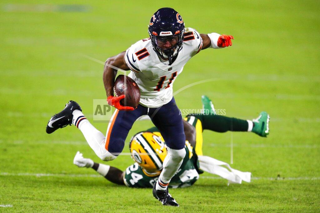 Matt Ludtke Chicago Bears' Darnell Mooney gets past Green Bay Packers' Raven Greene during the first half of an NFL football game Sunday, Nov. 29, 2020, in Green Bay, Wis. (AP Photo/Matt Ludtke)