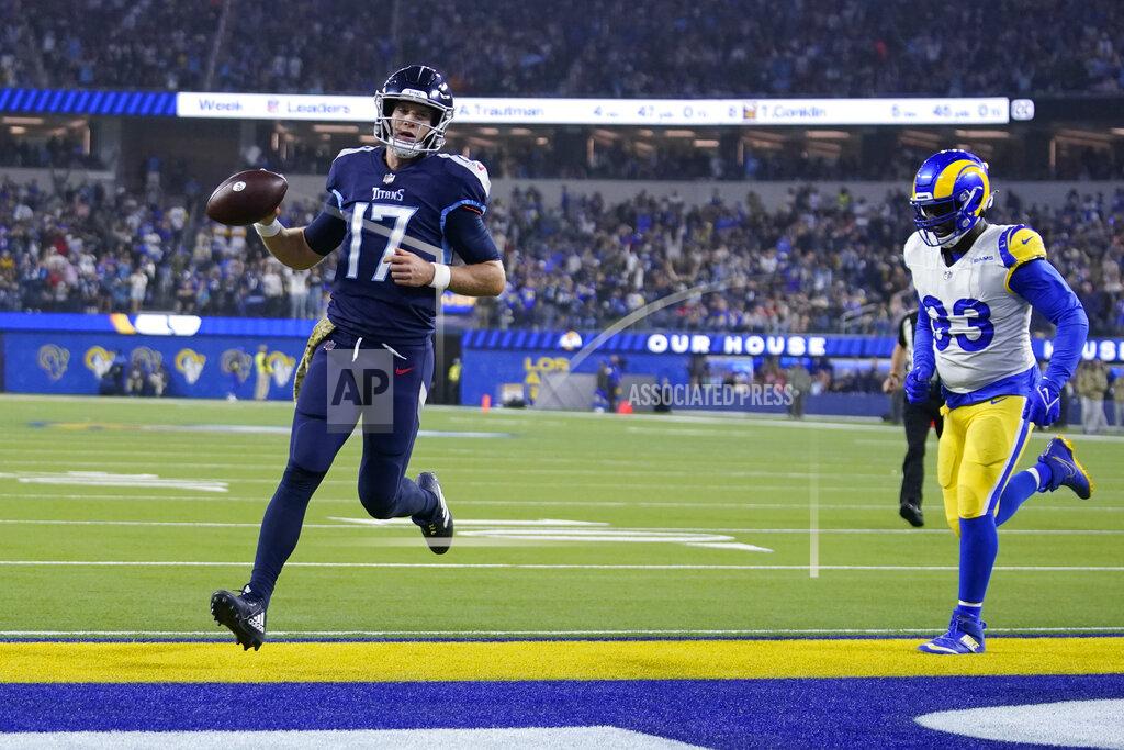 Marcio Jose Sanchez Tennessee Titans quarterback Ryan Tannehill scores a touchdown during the first half of an NFL football game against the Los Angeles Rams, Sunday, Nov. 7, 2021, in Inglewood, Calif.(AP Photo/Marcio Jose Sanchez)