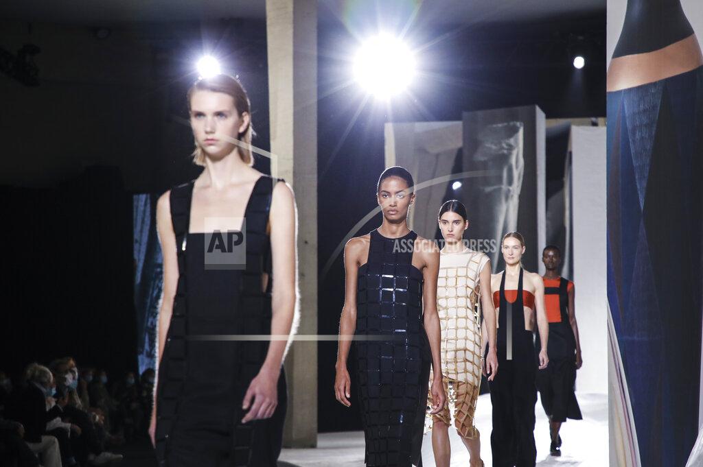 Vianney Le Caer Models wear creations for the Hermes Spring-Summer 2021 fashion collection, Saturday, Oct. 3, 2020, during Paris fashion week. (Photo by Vianney Le Caer/Invision/AP)