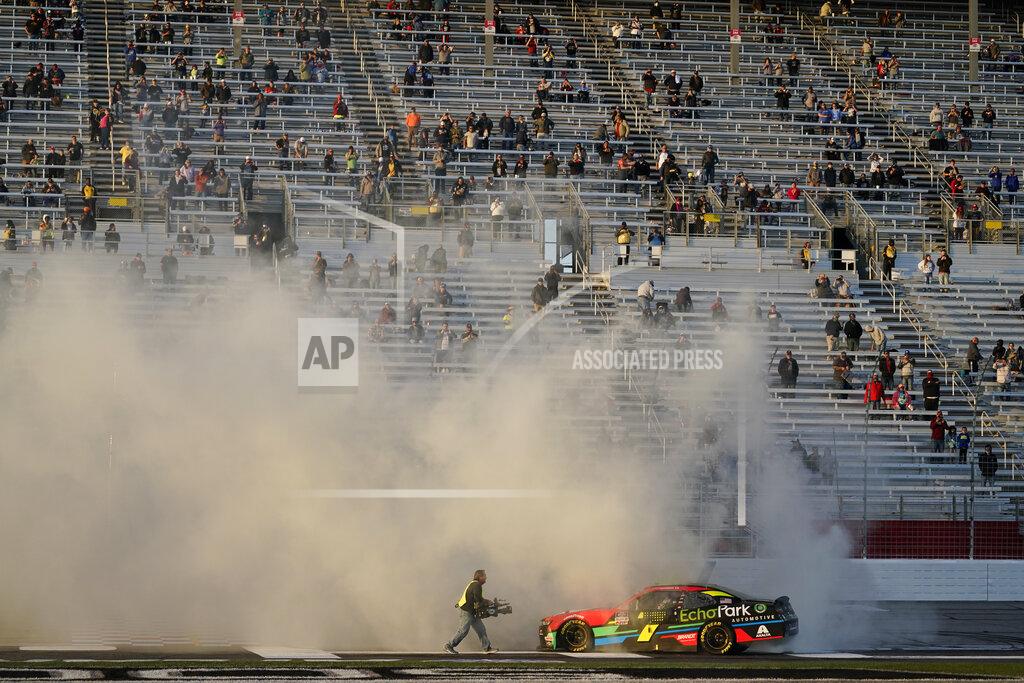 Brynn Anderson NASCAR driver Justin Allgaier celebrates after a win after a NASCAR Xfinity Series at Atlanta Motor Speedway on Saturday, March 20, 2021, in Hampton, Ga. (AP Photo/Brynn Anderson)