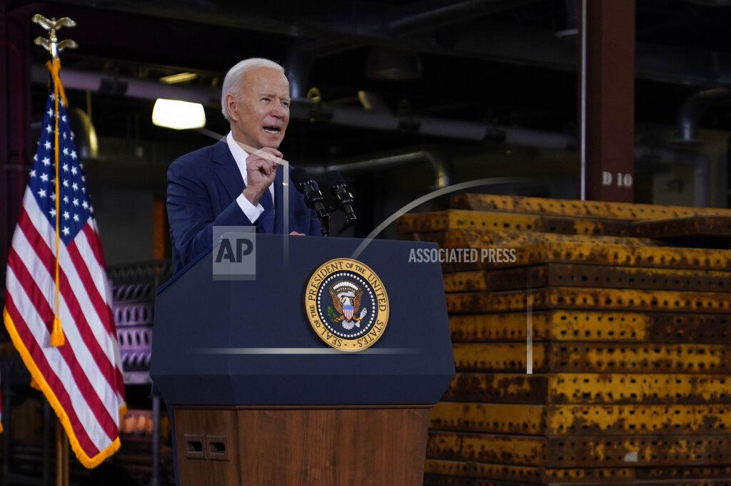 Evan Vucci President Joe Biden delivers a speech on infrastructure spending at Carpenters Pittsburgh Training Center, Wednesday, March 31, 2021, in Pittsburgh. (AP Photo/Evan Vucci)