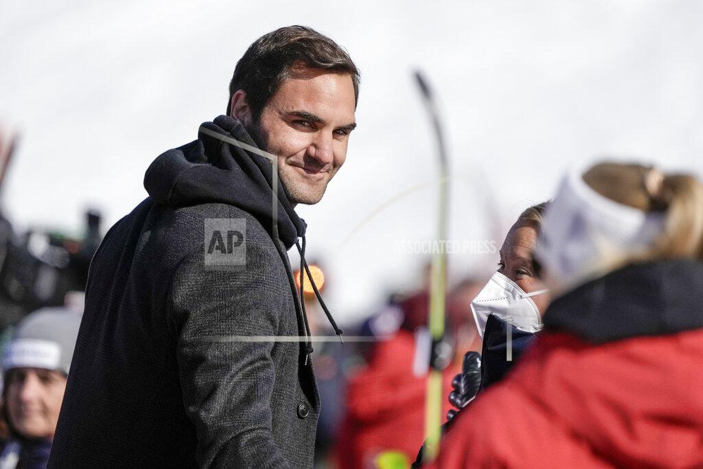 Giovanni Auletta Switzerland's Roger Federer walks in the finish area of an alpine ski, women's World Cup super-G, in Lenzerheide, Switzerland, Saturday, March 5, 2022. (AP Photo/Giovanni Auletta)
