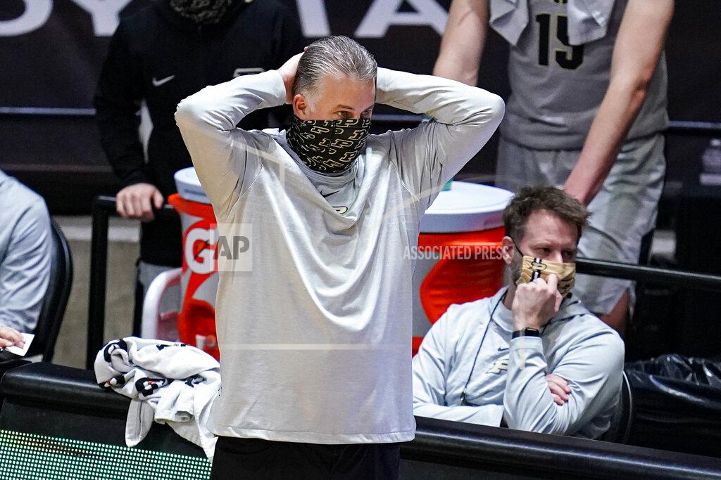 Michael Conroy Purdue coach Matt Painter watches his team play against Michigan during the second half of an NCAA college basketball game in West Lafayette, Ind., Friday, Jan. 22, 2021. Michigan won 70-53. (AP Photo/Michael Conroy)
