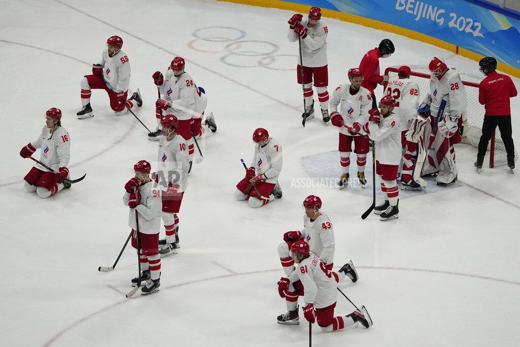 Jae C. Hong The Russian Olympic Committee reacts after losing to Finland in the men's gold medal hockey game at the 2022 Winter Olympics, Sunday, Feb. 20, 2022, in Beijing. (AP Photo/Jae C. Hong)