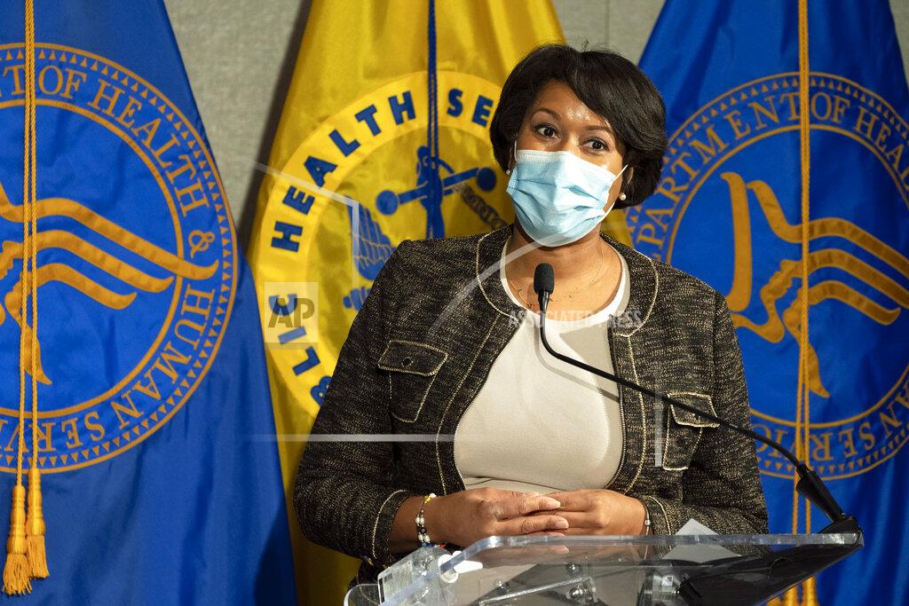 District of Columbia Mayor Muriel Bowser speaks during a news conference about the COVID-19 vaccine with Health and Human Services Secretary Alex Azar and Surgeon General Jerome Adams at George Washington University Hospital, Monday, Dec. 14, 2020, in Washington. (AP Photo/Jacquelyn Martin, Pool)
