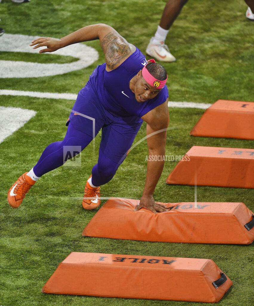 Richard Shiro Clemson's Dexter Lawrence runs drills during NFL Pro Day Thursday, March 14, 2019, in Clemson, S.C. (AP Photo/Richard Shiro)