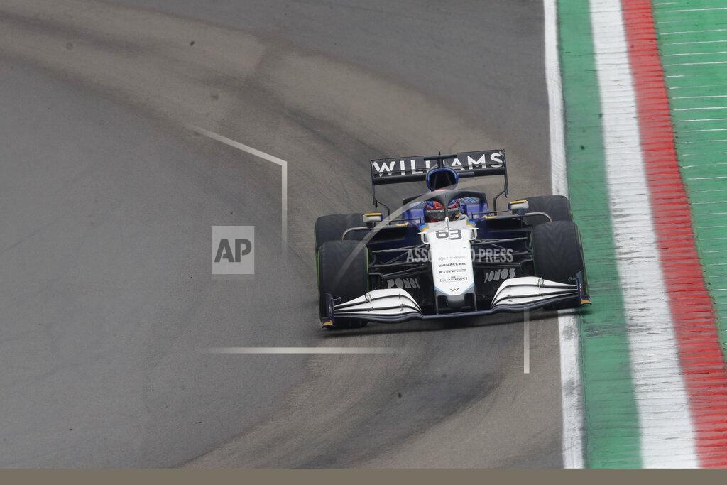 Luca Bruno Williams driver George Russell of Britain steers his car during the Emilia Romagna Formula One Grand Prix, at the Imola racetrack, Italy, Sunday, April 18, 2021. (AP Photo/Luca Bruno)