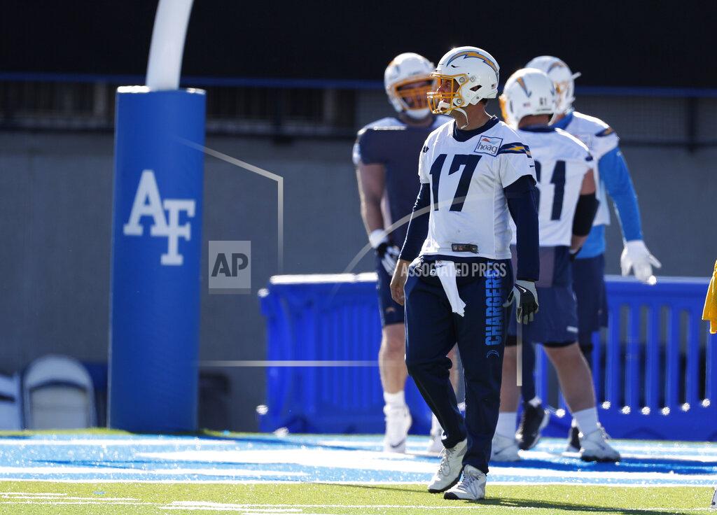 David Zalubowski Los Angeles Chargers quarterback Philip Rivers waits to take part in a drill during an NFL football practice Thursday, Nov. 14, 2019, at Air Force Academy, Colo. The Chargers are training at Air Force, which is at an elevation of 7,200 feet, to prepare for Monday night's game against Kansas City in Mexico City. (AP Photo/David Zalubowski)