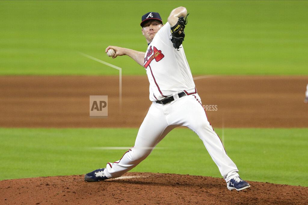 Michael Wyke Atlanta Braves' Mark Melancon delivers a pitch during the ninth inning in Game 2 of a baseball National League Division Series against the Miami Marlins Wednesday, Oct. 7, 2020, in Houston. The Braves won 2-0.(AP Photo/Michael Wyke)
