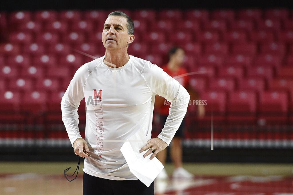 Gail Burton Maryland NCAA college basketball head coach Mark Turgeon looks on at practice during Media Day, Tuesday, Oct. 15, 2019, in College Park, Md. (AP Photo/Gail Burton)