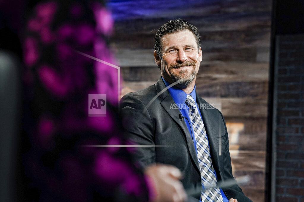Uncredited In this image provided by the Detroit Lions, Detroit Lions head coach Dan Campbell speaks during a news conference via video on his first day at the NFL football team's practice facility, Thursday, Jan. 21, 2021 in Allen Park, Mich. (Detroit Lions via AP).