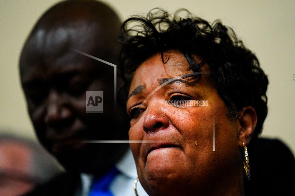 Matt Rourke FILE - Angela Crawley, the daughter of Ruth Whitfield, a victim of shooting at a supermarket, speaks with members of the media during a news conference in Buffalo, N.Y. on May 16, 2022. The NAACP, the nation's oldest civil rights organization said it will propose a sweeping plan meant to protect Black Americans from white supremacist violence, in response to a hate-fueled massacre that killed 10 Black people in Buffalo, New York last weekend. (AP Photo/Matt Rourke, File)