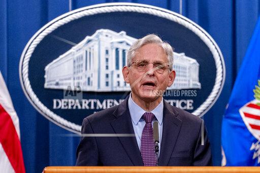 FILE - Attorney General Merrick Garland speaks at a news conference at the Justice Department in Washington, on Nov. 8, 2021. The Department of Justice has sued Texas over new redistricting maps, saying the plans discriminate against voters in the state's booming Latino and Black populations. The maps passed by Texas' Republican-dominated Legislature favor incumbents and decrease political representation for growing minority communities that have driven growth in the nation’s largest red state. (AP Photo/Andrew Harnik, File)