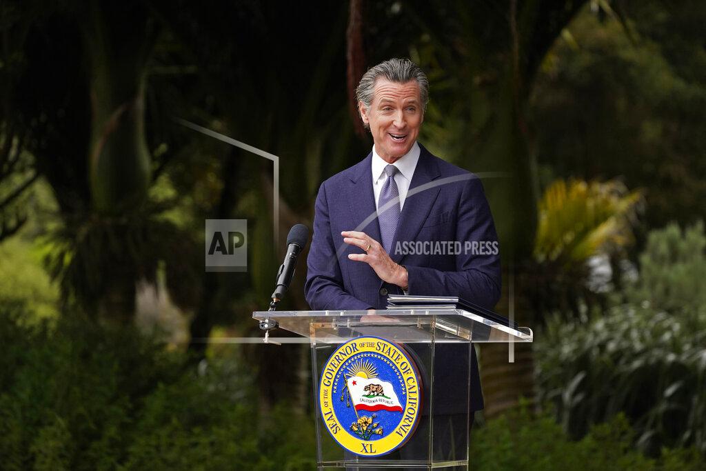 Eric Risberg California Gov. Gavin Newsom speaks during an event at the San Francisco Botanical Garden in San Francisco, Friday, May 27, 2022. Newsom met with Ardern in Golden Gate Park "to establish a new international partnership tackling climate change." (AP Photo/Eric Risberg)