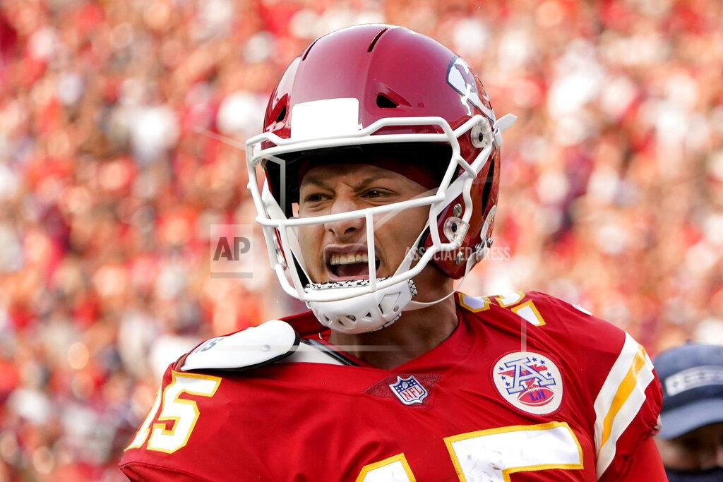 Ed Zurga Kansas City Chiefs quarterback Patrick Mahomes celebrates after throwing a touchdown pass during the second half of an NFL football game against the Cleveland Browns Sunday, Sept. 12, 2021, in Kansas City, Mo. (AP Photo/Ed Zurga)