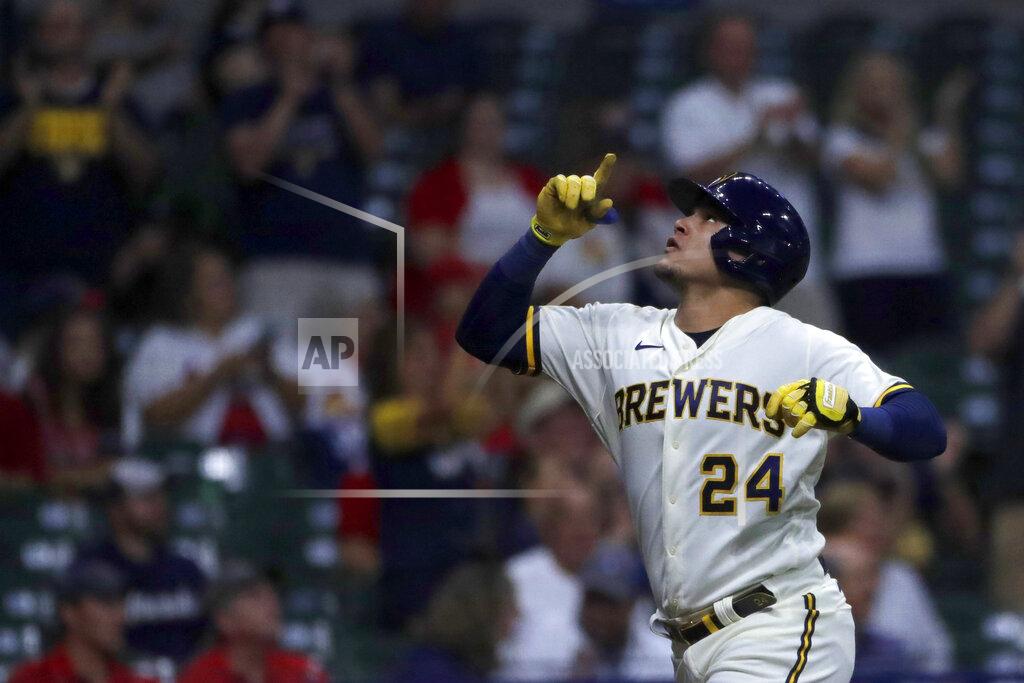 Aaron Gash Milwaukee Brewers' Avisail Garcia gestures after hitting a solo home run during the second inning of a baseball game against the St. Louis Cardinals, Monday, Sept. 20, 2021, in Milwaukee. (AP Photo/Aaron Gash)