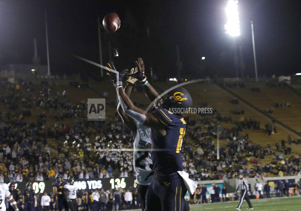 Jeff Chiu California wide receiver Maurice Ways, foreground, catches a touchdown pass over Colorado cornerback Mekhi Blackmon during the second half of an NCAA college football game in Berkeley, Calif., Saturday, Nov. 24, 2018. California won, 33-21. (AP Photo/Jeff Chiu)