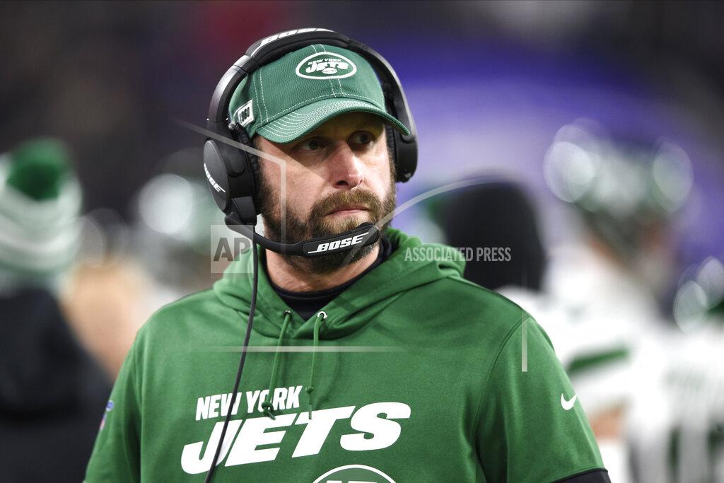 Gail Burton FILE - In this Dec. 12, 2019, file photo, New York Jets head coach Adam Gase looks on during the first half of an NFL football game against the Baltimore Ravens in Baltimore. The trade of Jamal Adams was still a hot topic Tuesday, July 28, 2020, as Jets players begin filtering into the team's facility for the start of an unusual training camp, and the coach had a few mostly positive words about his former star safety. (AP Photo/Gail Burton, File)